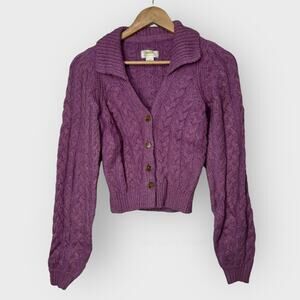 Maeve Lavender Cable Knit Collared Cardigan XXS Cottagecore Coquette Grandpacore